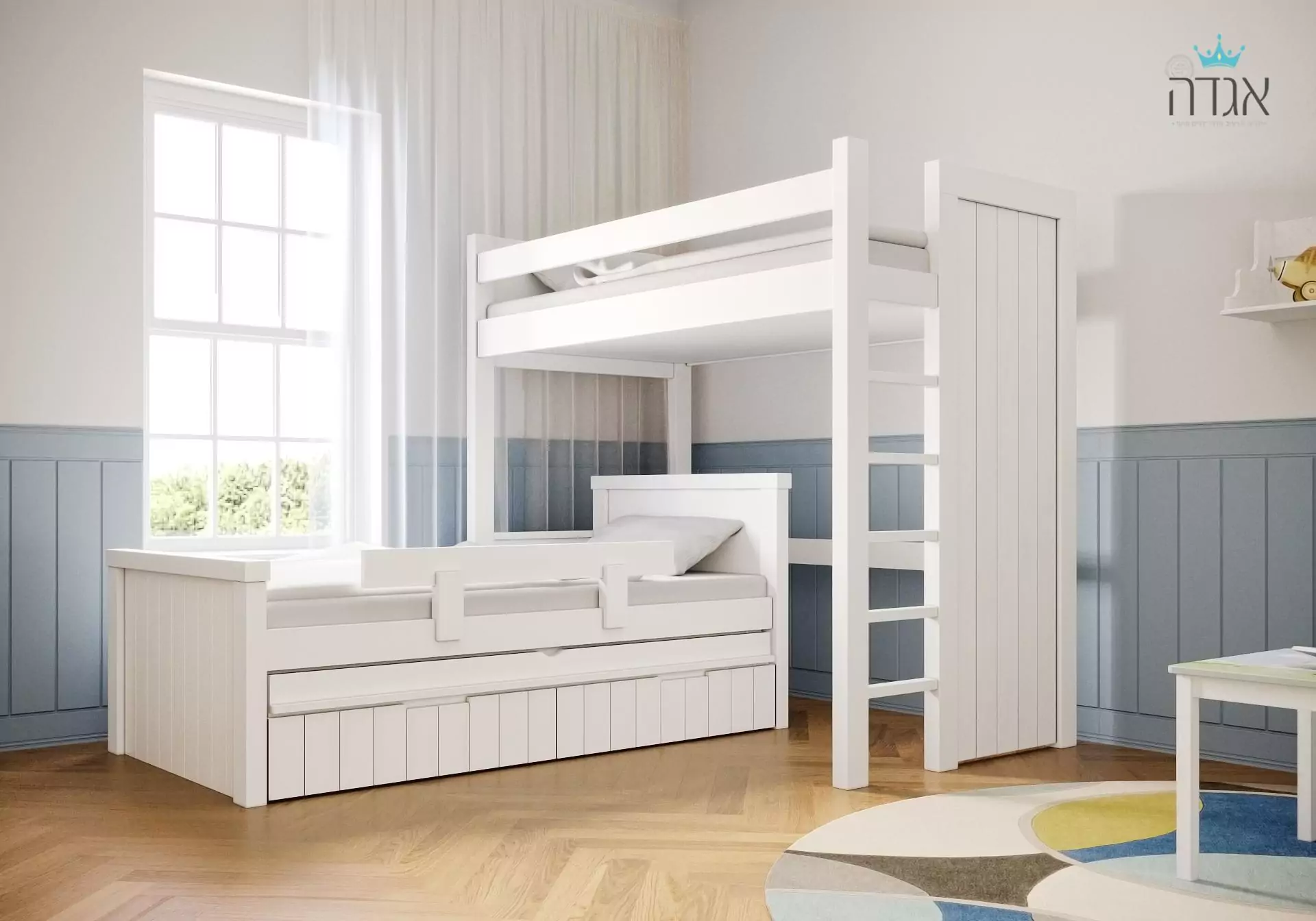 מיטת קומותיים רייש עם גלריה גבוהה דגם יערה
